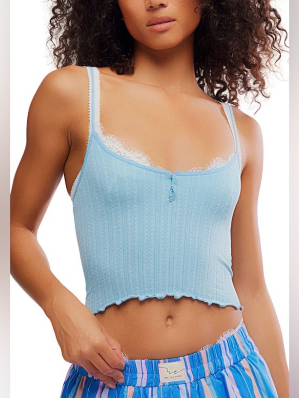 Free People Intimately Snap Into It Henley Cropped Cami. NWT. Blissful blue